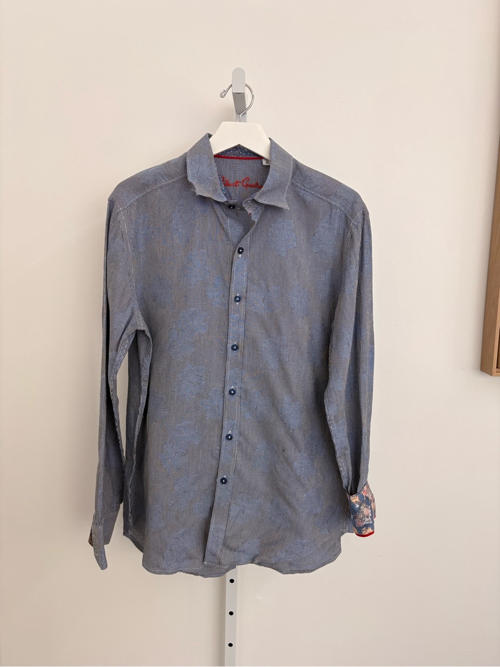 Robert Graham Blue Floral-Accent Long-Sleeve Dress Shirt